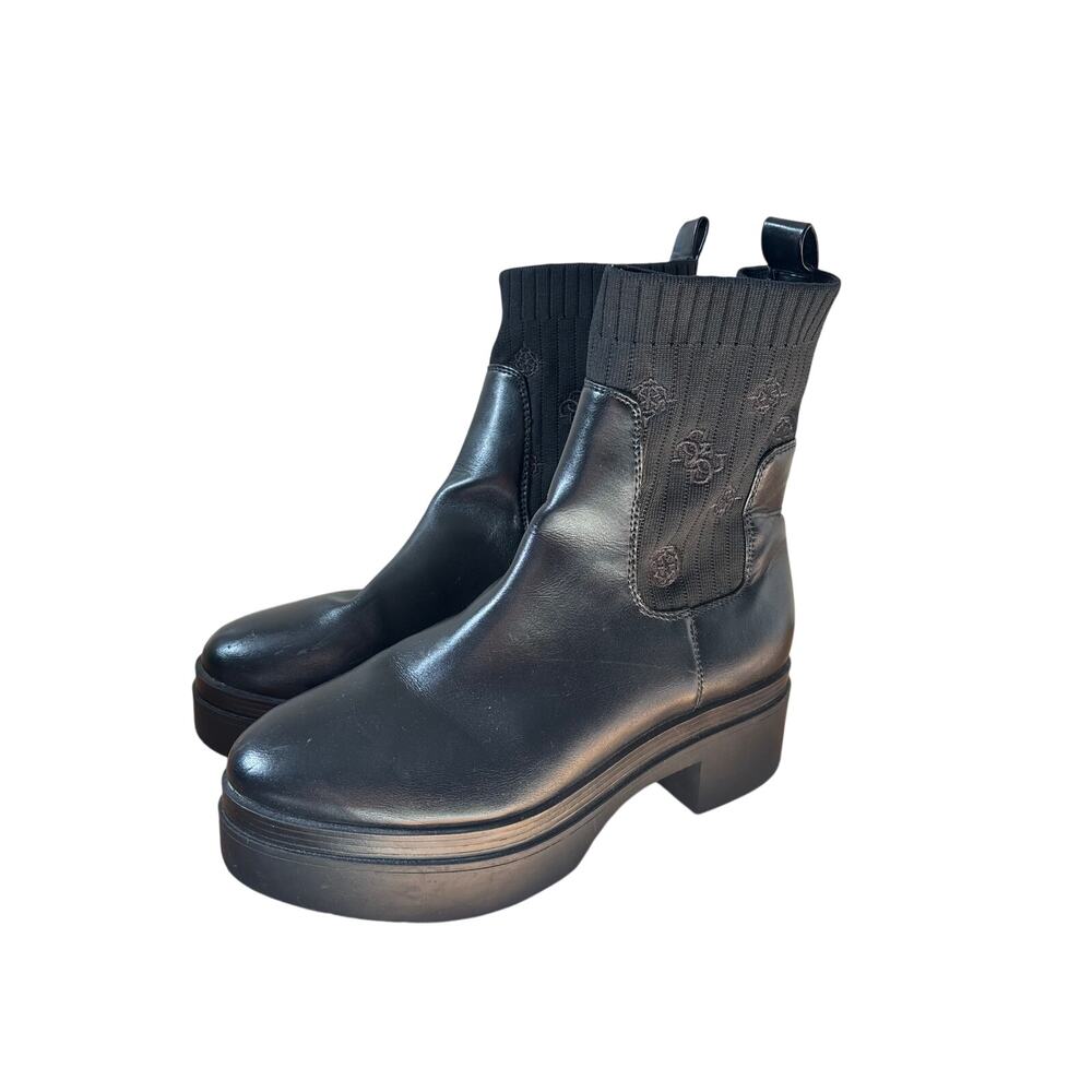Guess Black Leather Knit Ankle Boots Size 8M - Picture 2 of 10